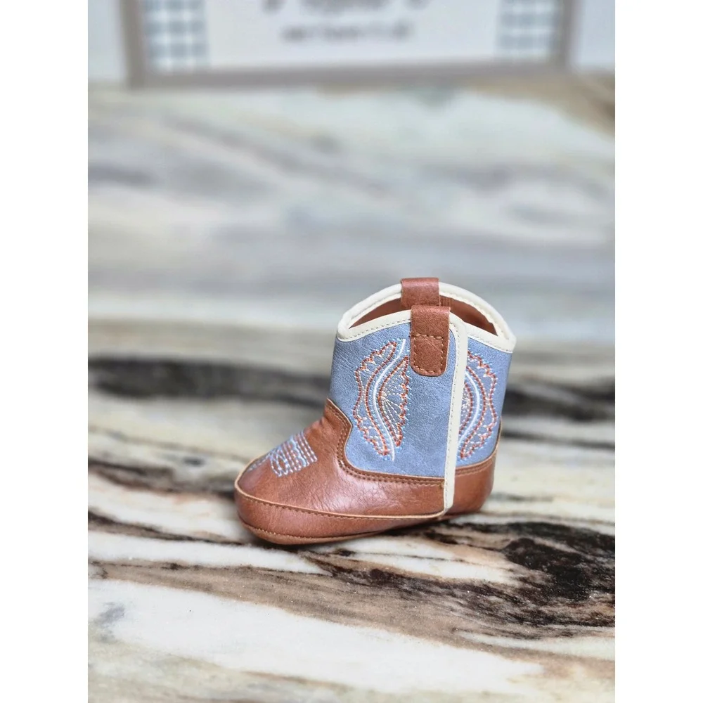 Ariat Shelby Baby Western Boots Brown Blue Faux Leather Crib Shoes 89259-00